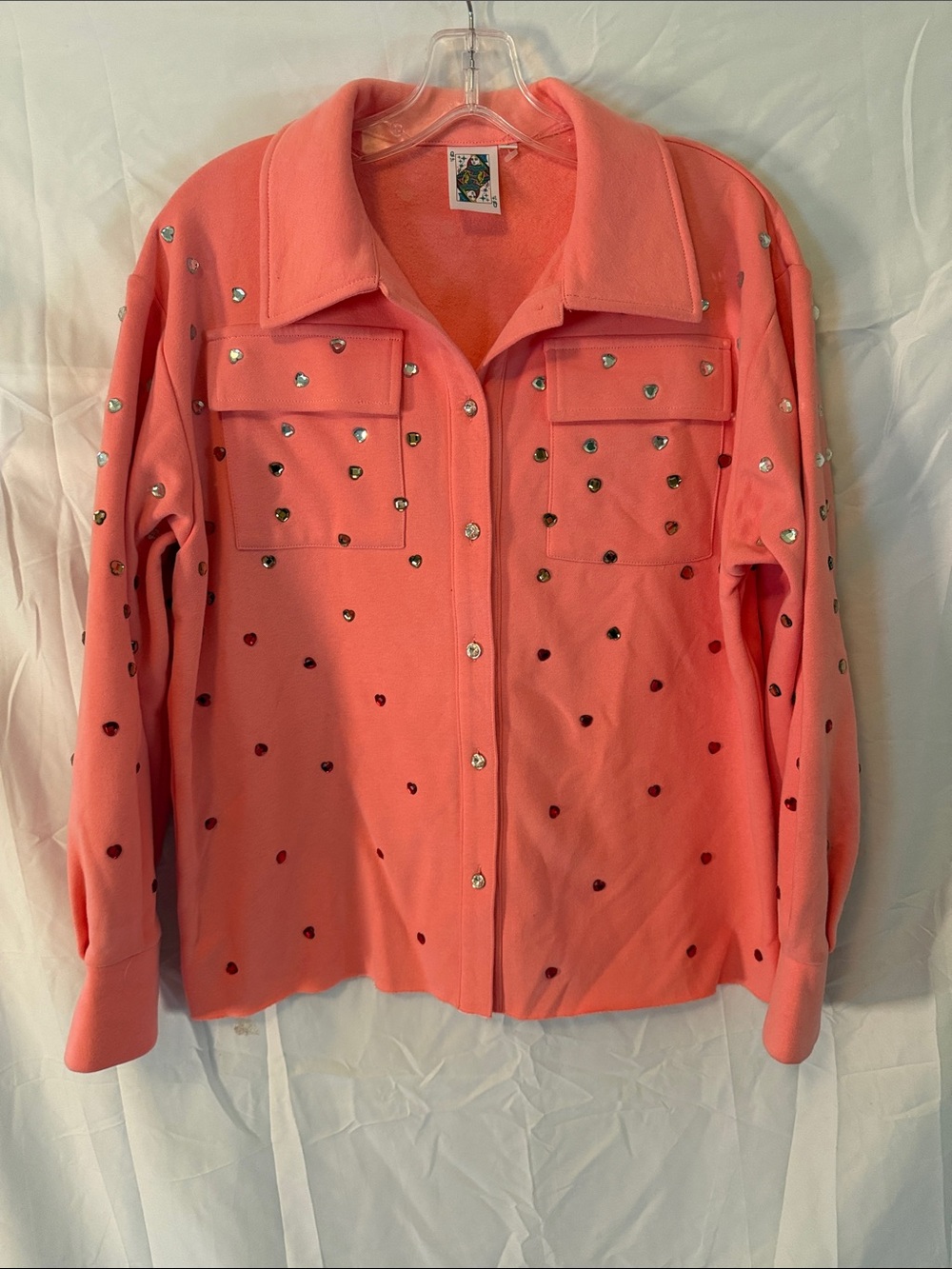 Queen of Sparkles Coral Pink with heart rhinestones Fleece Jacket